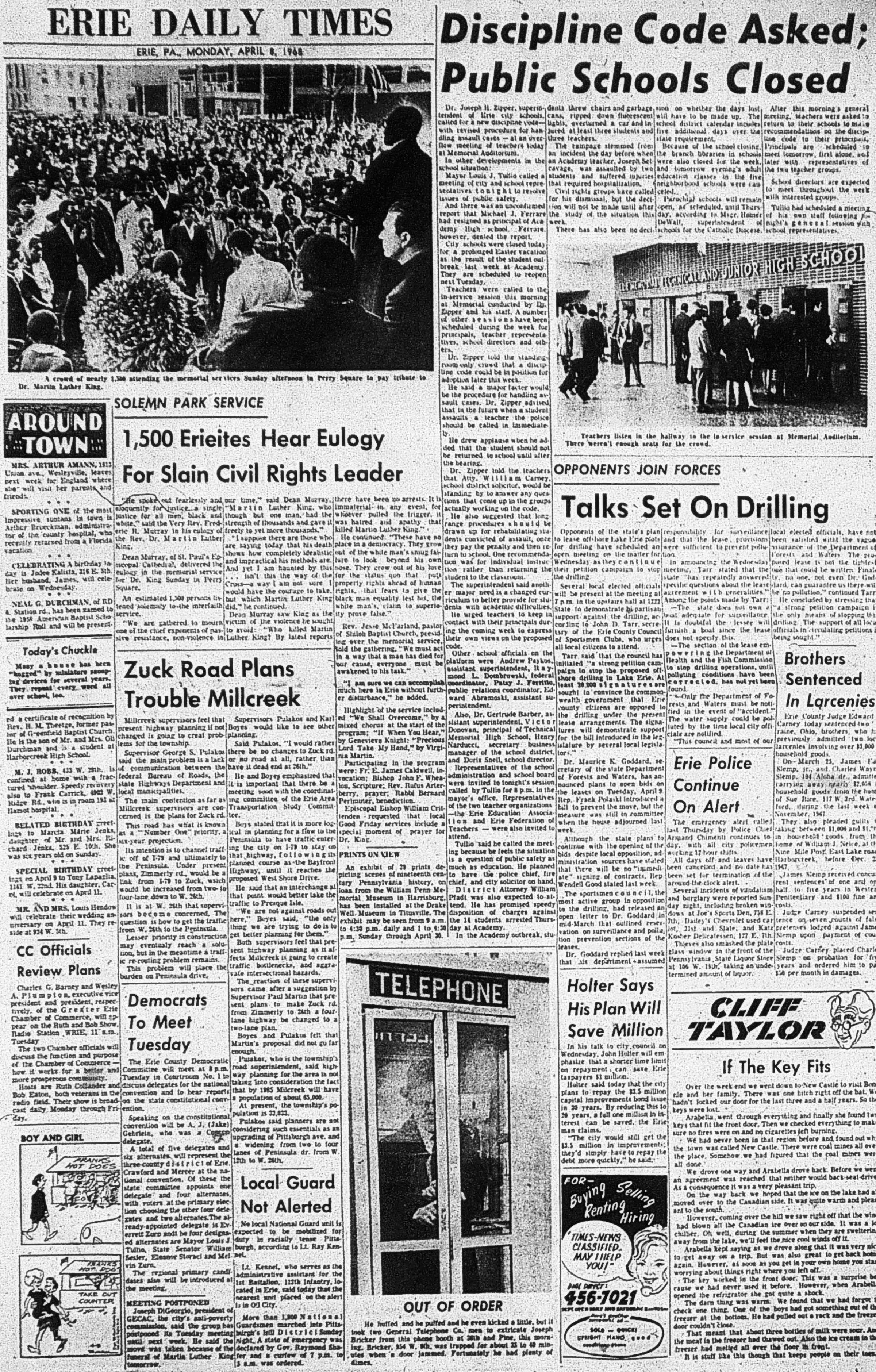 Erie Daily Times, April 8 1968, Perry Square Vigil